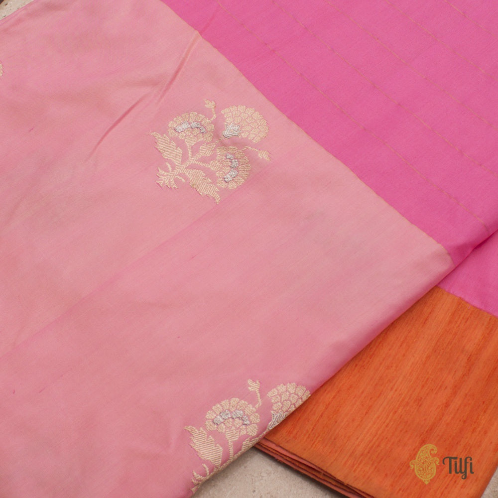 Punch Pink-Orange Pure Katan Silk Handloom Banarasi Saree