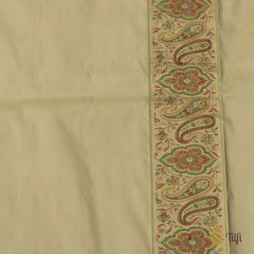 Off-White Pure Katan Silk Jamawar Banarasi Handloom Saree