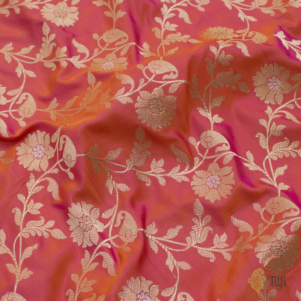 Orange-Gulaabi Pink Pure Katan Silk Banarasi Handloom Saree