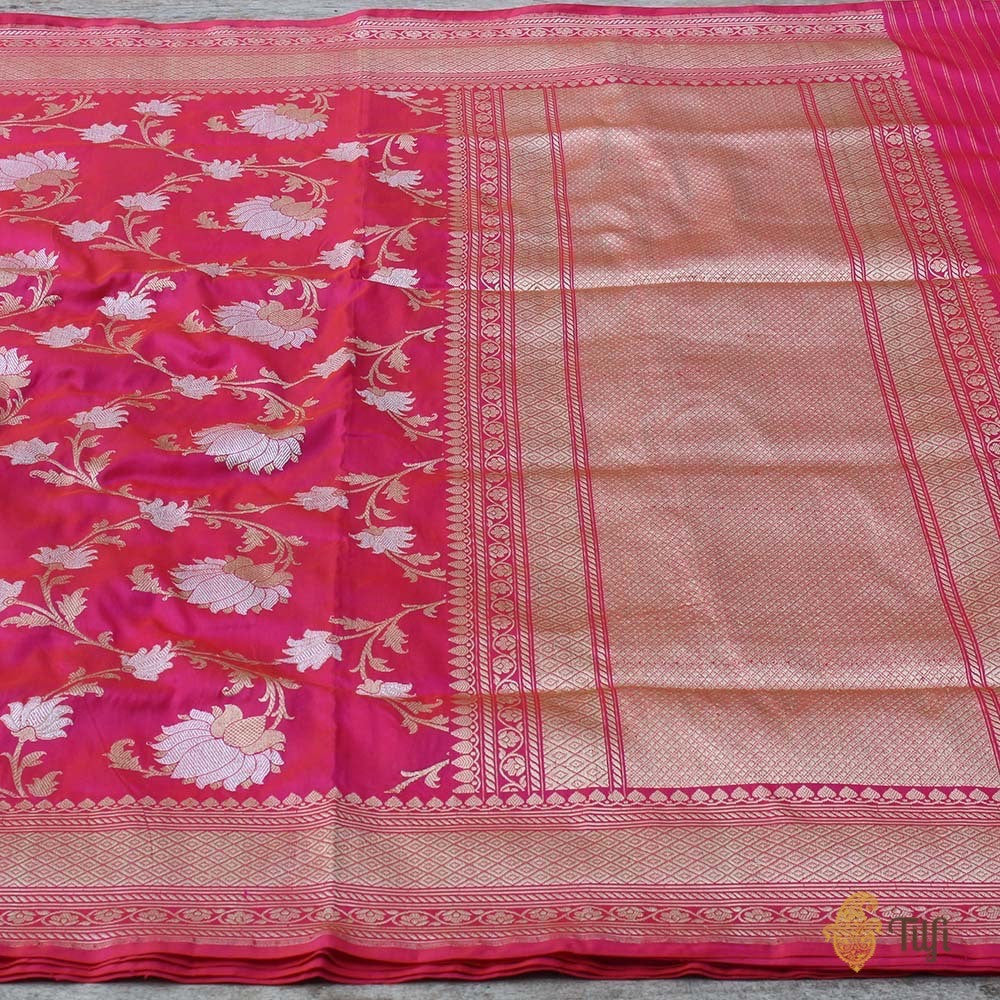 Orange-Rani Pink Pure Katan Silk Banarasi Handloom Kadwa Saree
