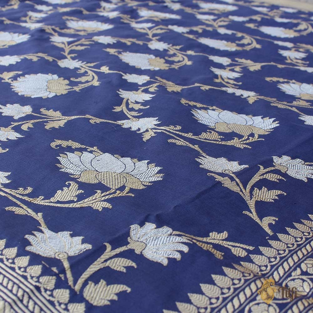Navy Blue Pure Katan Silk Banarasi Handloom Kadwa Saree
