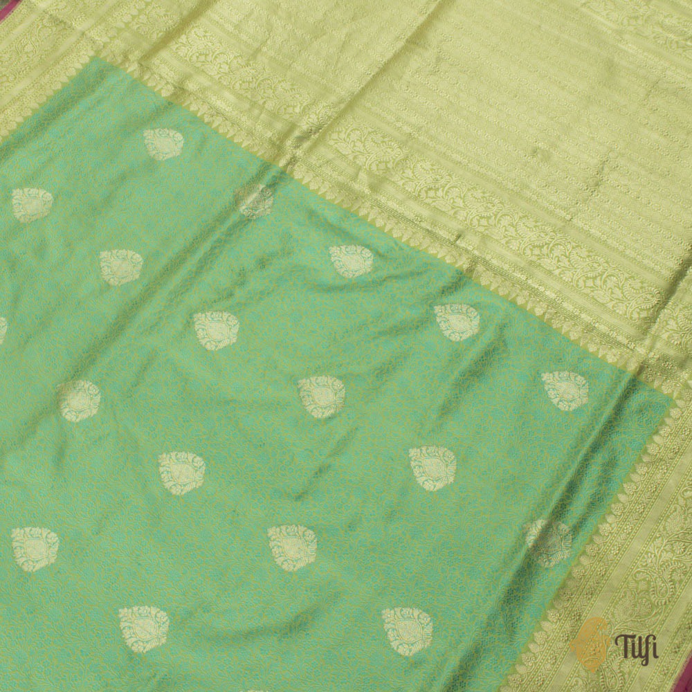 Mehendi Green-Turquoise Blue Pure Katan Silk Banarasi Handloom Saree