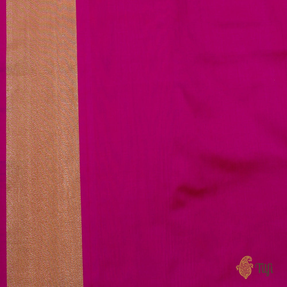 Orange-Rani Pink Pure Katan Silk Kadwa Jangla Banarasi Handloom Saree