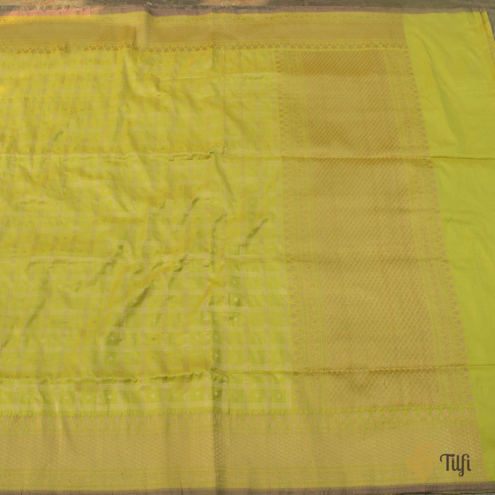 Yellow-Green Pure Katan Silk Banarasi Handloom Saree