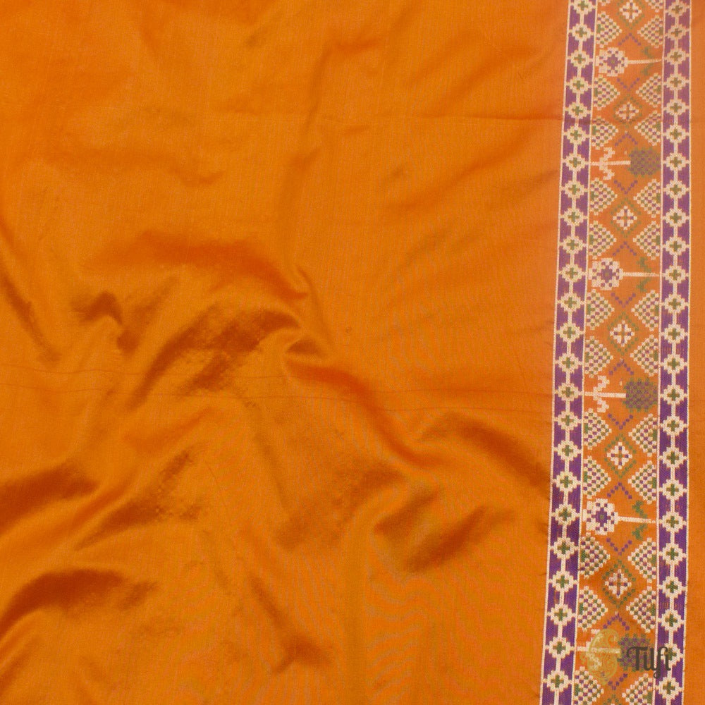 Orange-Yellow Pure Katan Silk Banarasi Handloom Patola Saree