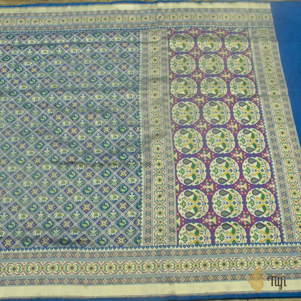 Blue Pure Katan Silk Banarasi Handloom Patola Saree