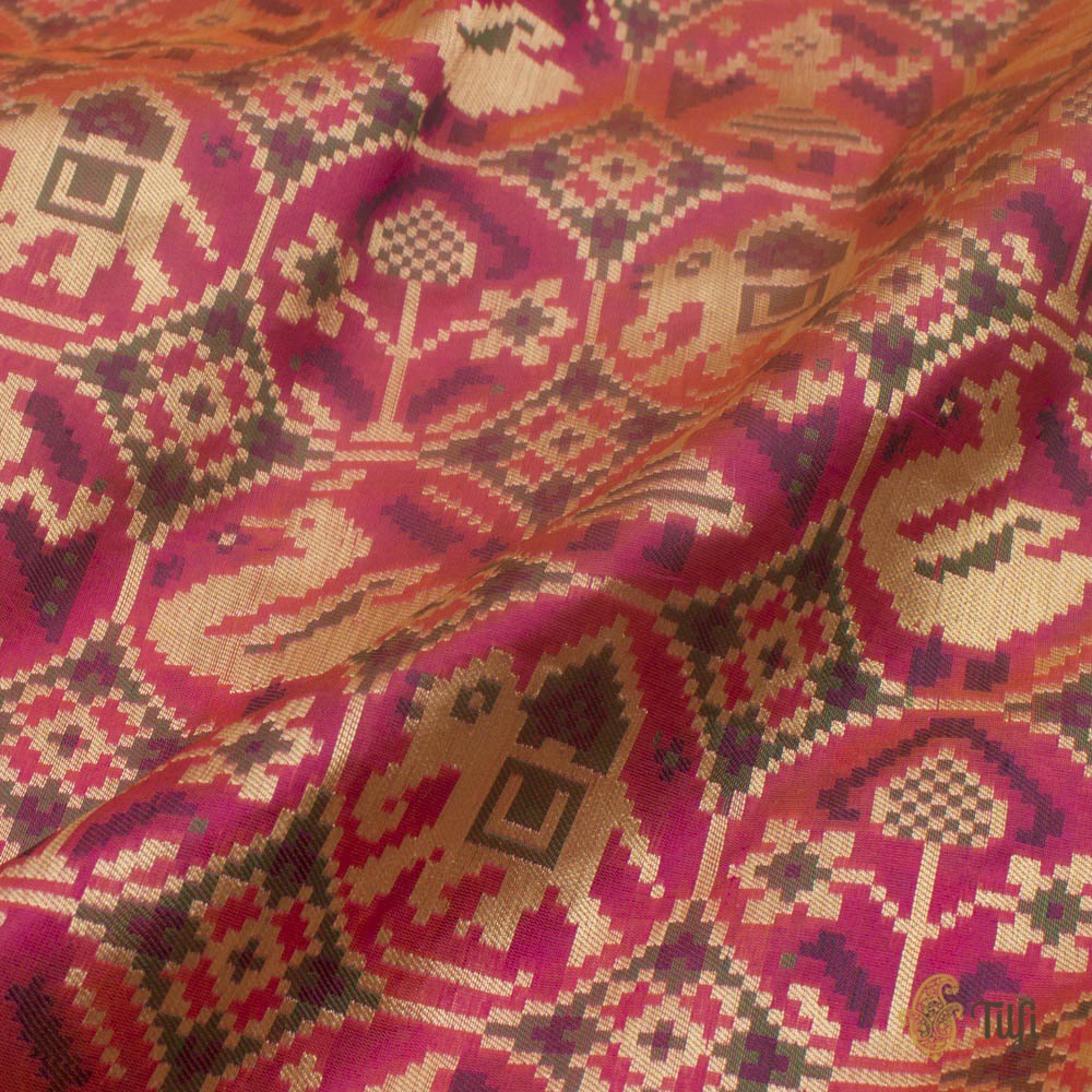 Orange-Pink Pure Katan Silk Banarasi Handloom Patola Saree