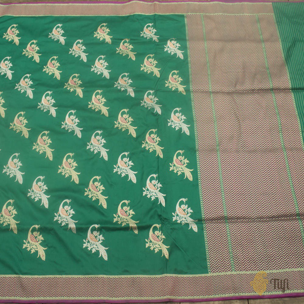 Emerald Green Pure Katan Silk Banarasi Handloom Saree