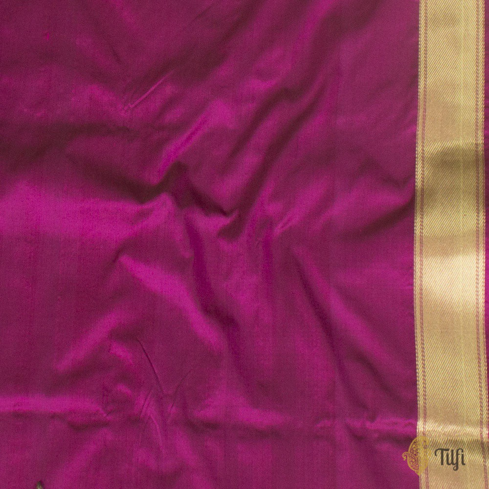 &#39;Kashi&#39; Black-Rani Pink Pure Katan Silk Banarasi Handloom Saree