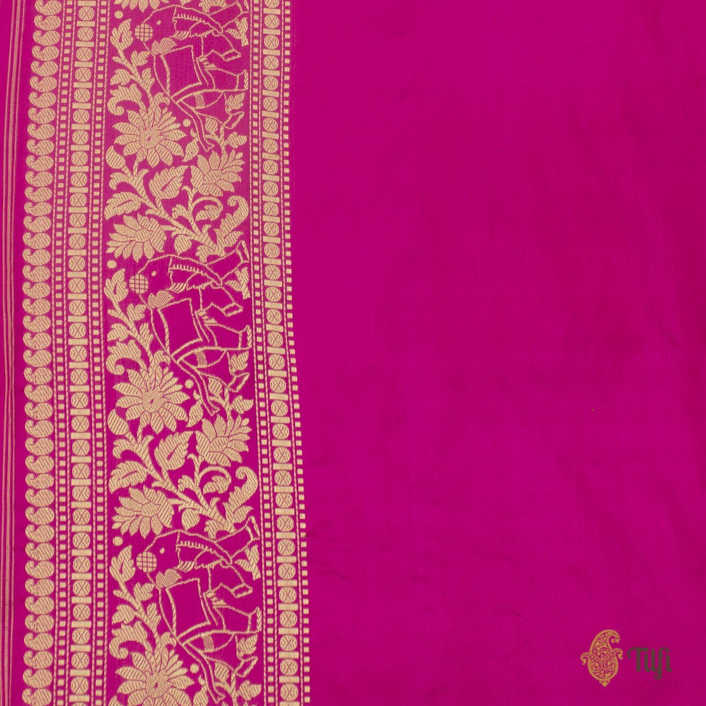 Rani Pink Pure Katan Silk Banarasi Shikargah Handloom Saree
