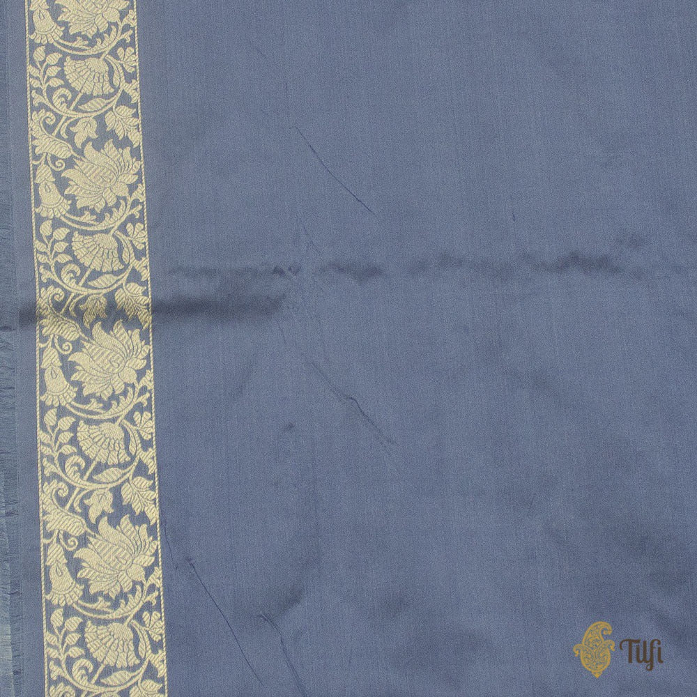 Grey-Blue Pure Katan Silk Banarasi Handloom Saree