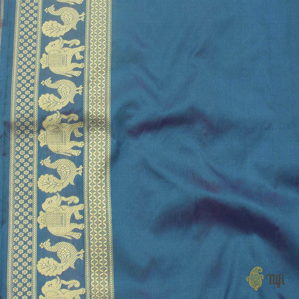 Magenta-Egyptian Blue Pure Katan Silk Banarasi Shikargah Handloom Saree