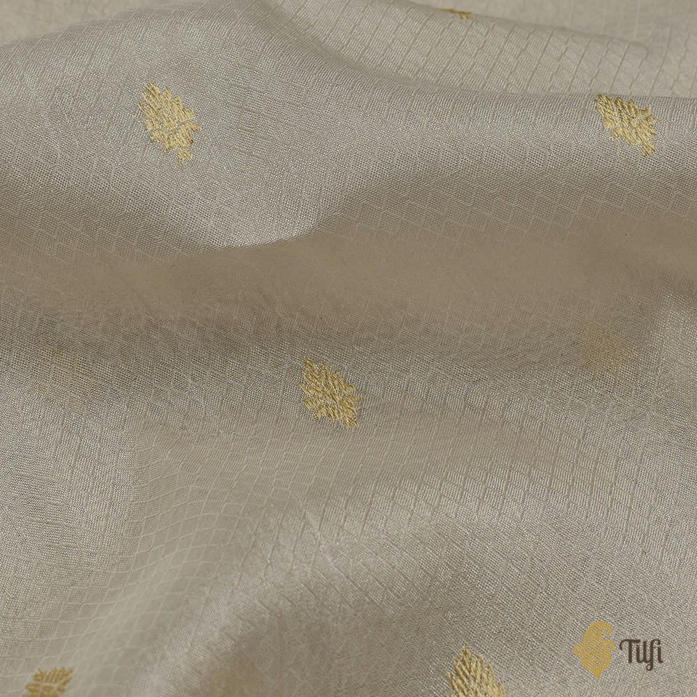Off-White-Silver Pure Cotton Tissue Banarasi Handloom Saree