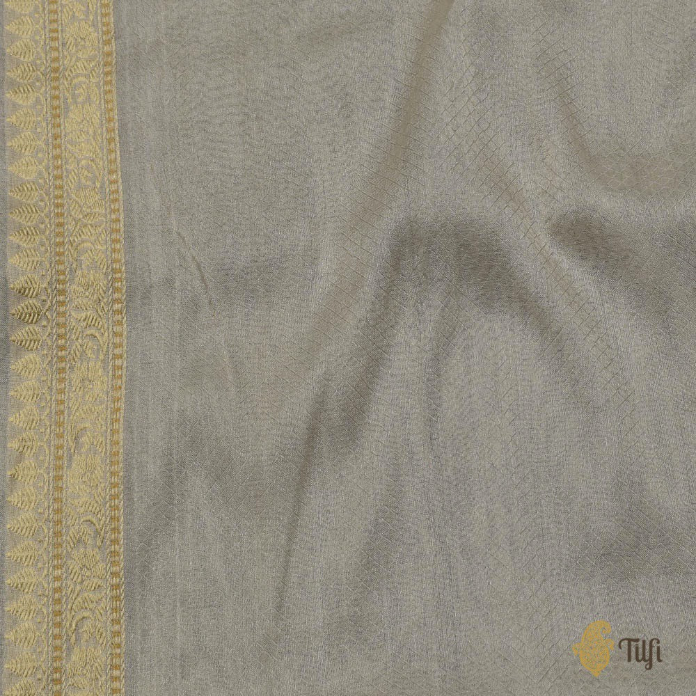 Off-White-Silver Pure Cotton Tissue Banarasi Handloom Saree