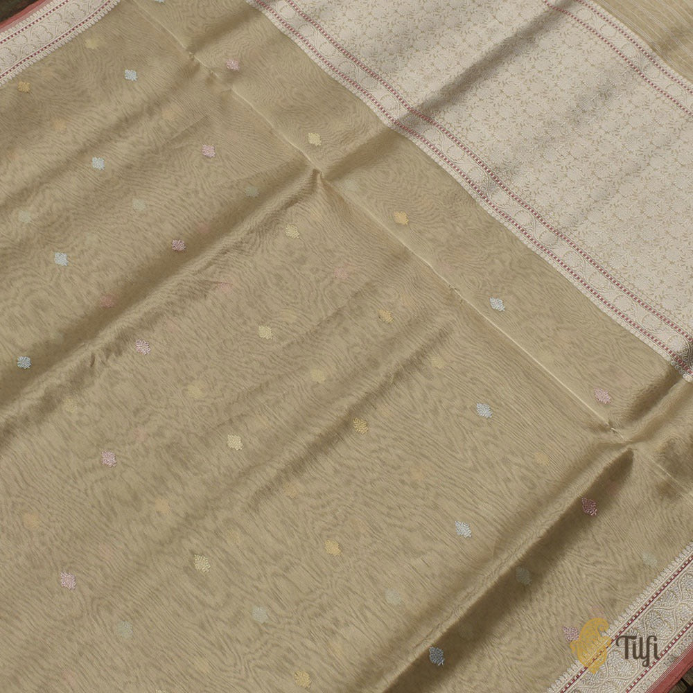 Off-White-Gold Pure Kora Tissue Silk Banarasi Handloom Saree