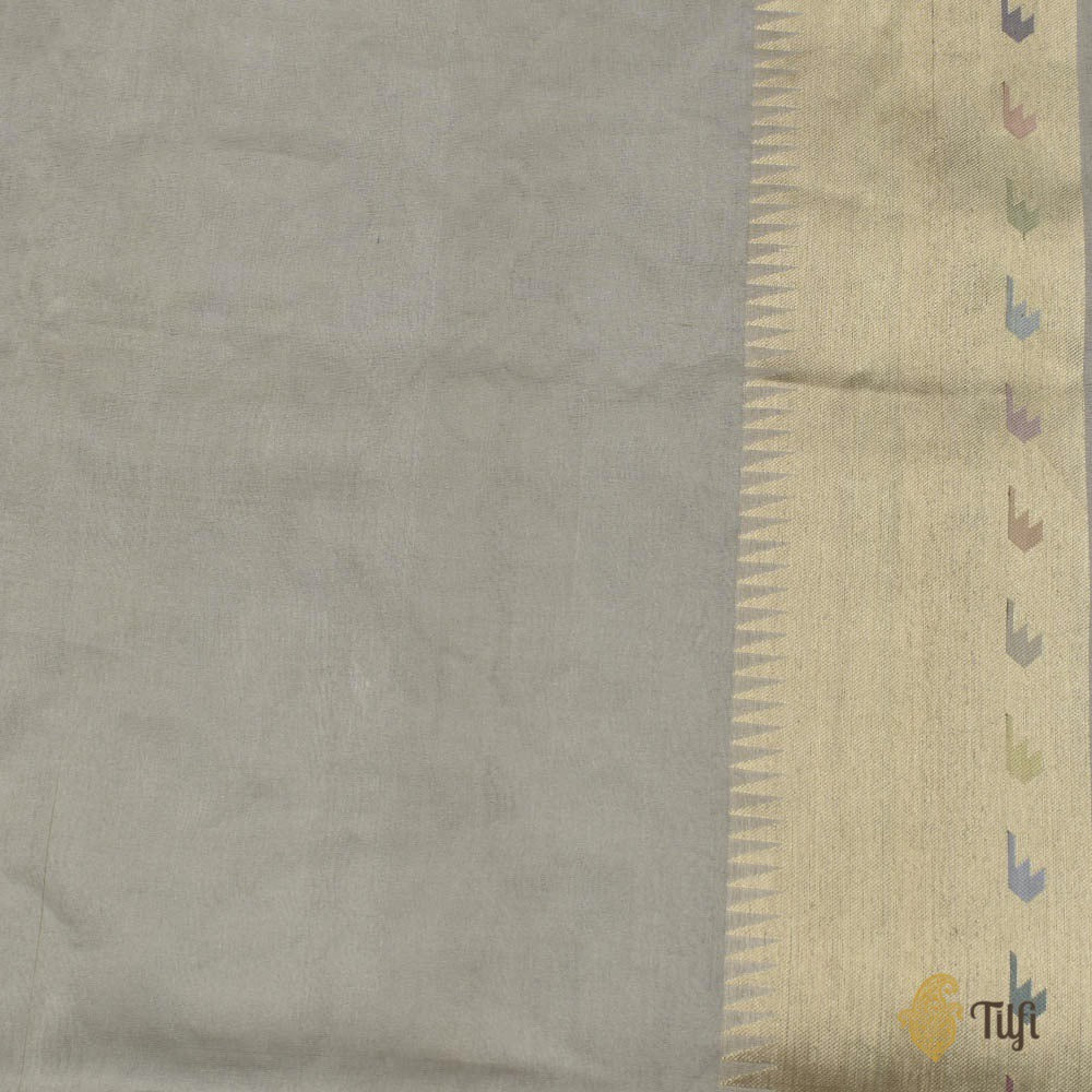 Light Grey-Silver Pure Katan Tissue Silk Banarasi Handloom Saree