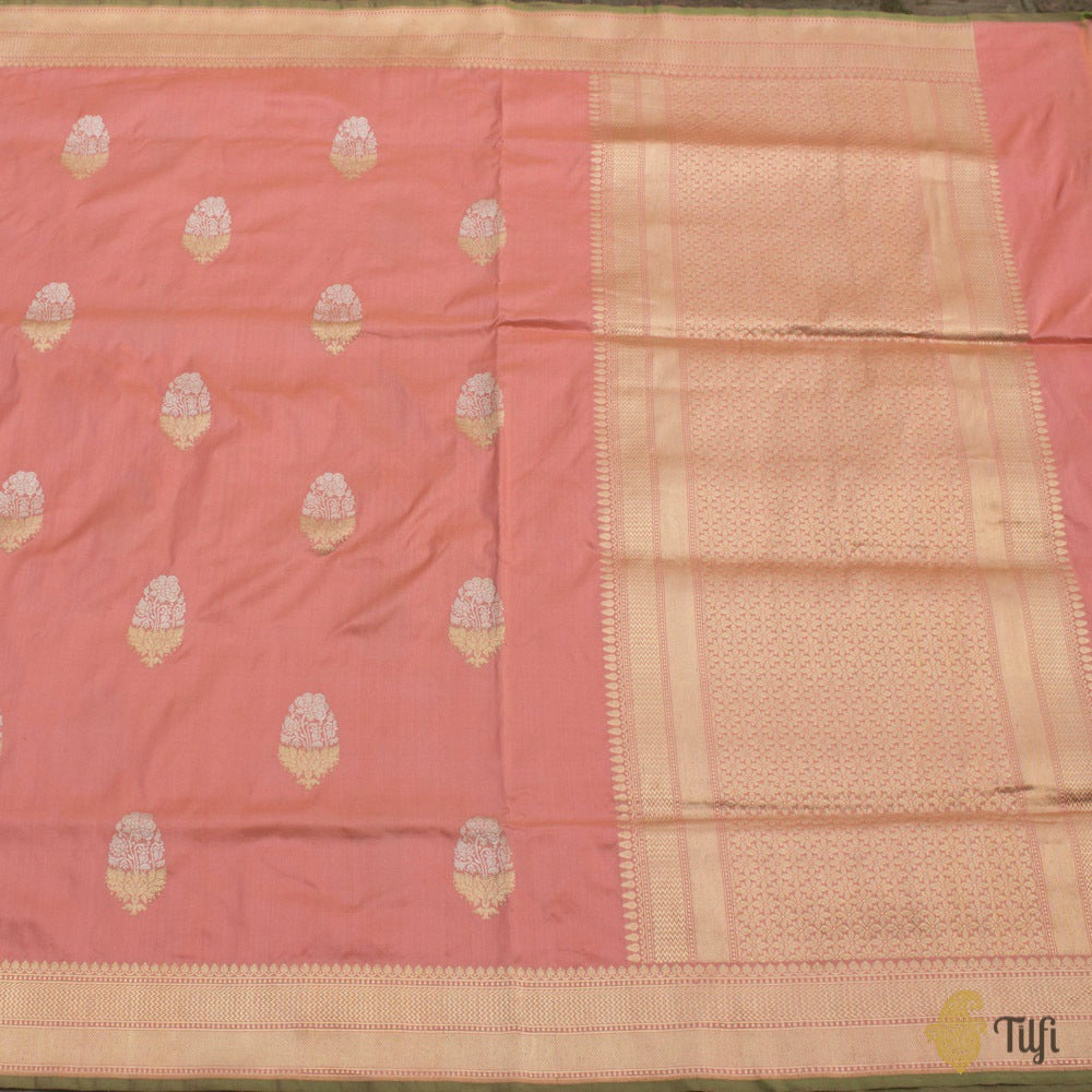Coral Peach Pure Katan Silk Handloom Banarasi Saree