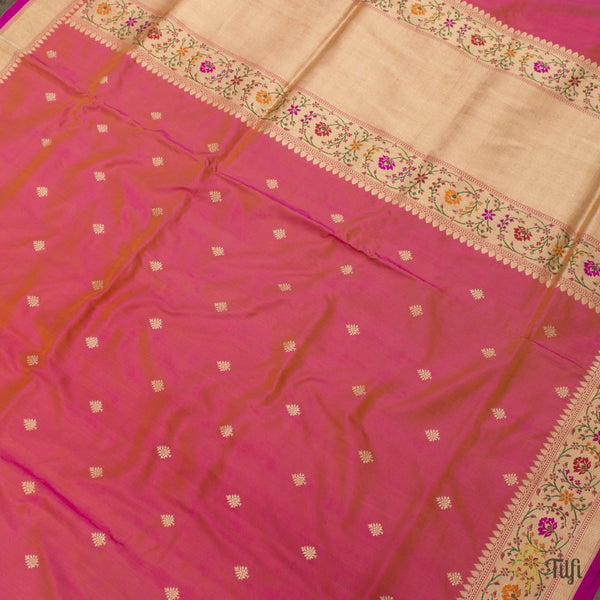 Pre-Order: Orange-Gulabi Pink Pure Katan Silk Banarasi Handloom Saree ...