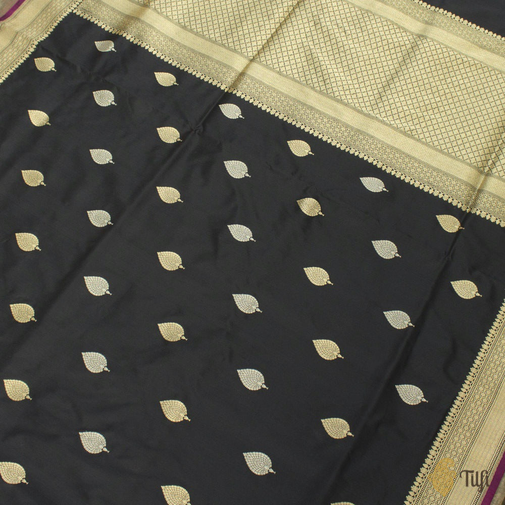 Black Pure Katan Silk Handloom Banarasi Saree