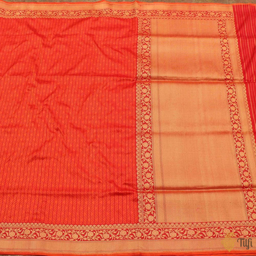 Dark Orange-Red Pure Katan Silk Banarasi Handloom Saree