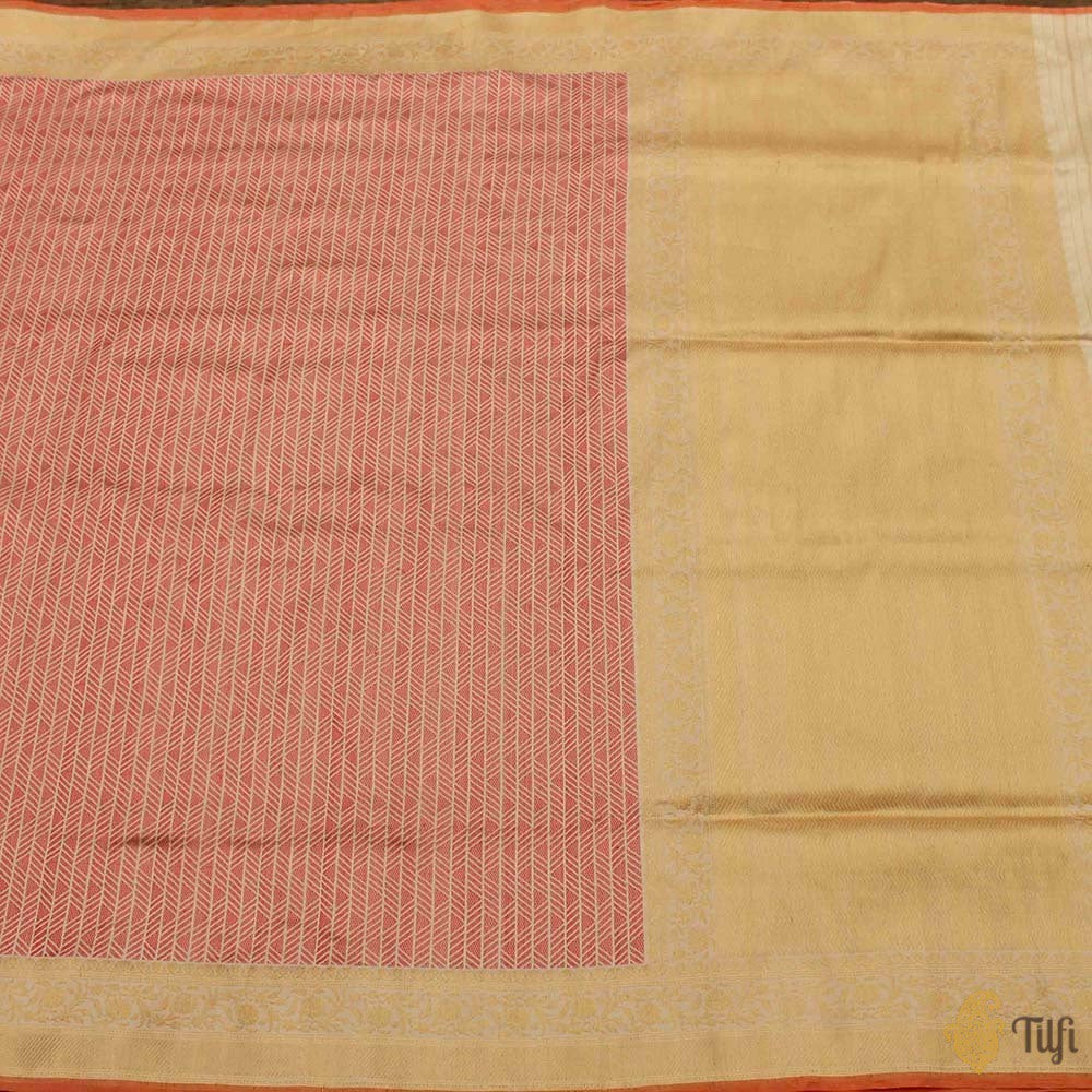 Red-Off White Pure Katan Silk Banarasi Handloom Saree
