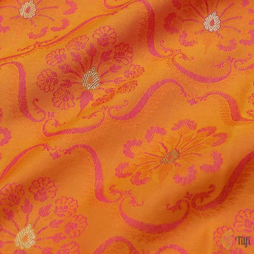 Orange Pure Soft Satin Silk Banarasi Handloom Saree