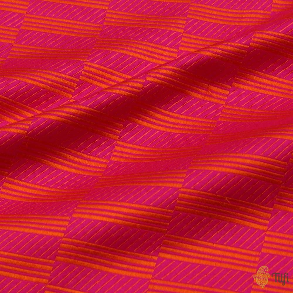 Dark Orange-Rani Pink Pure Katan Silk Banarasi Handloom Saree