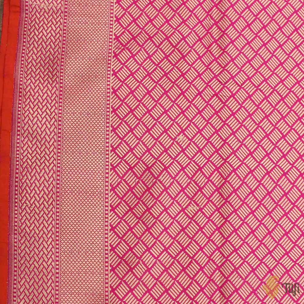 Dark Orange-Rani Pink Pure Katan Silk Banarasi Handloom Saree