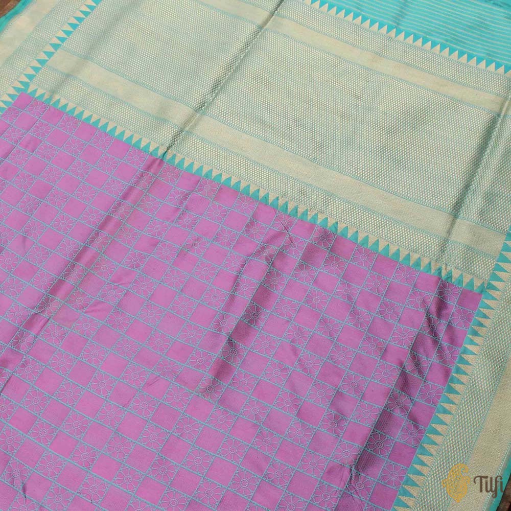 Gajri Pink-Turquoise Blue Pure Katan Silk Banarasi Handloom Saree