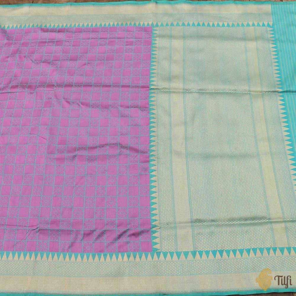 Gajri Pink-Turquoise Blue Pure Katan Silk Banarasi Handloom Saree