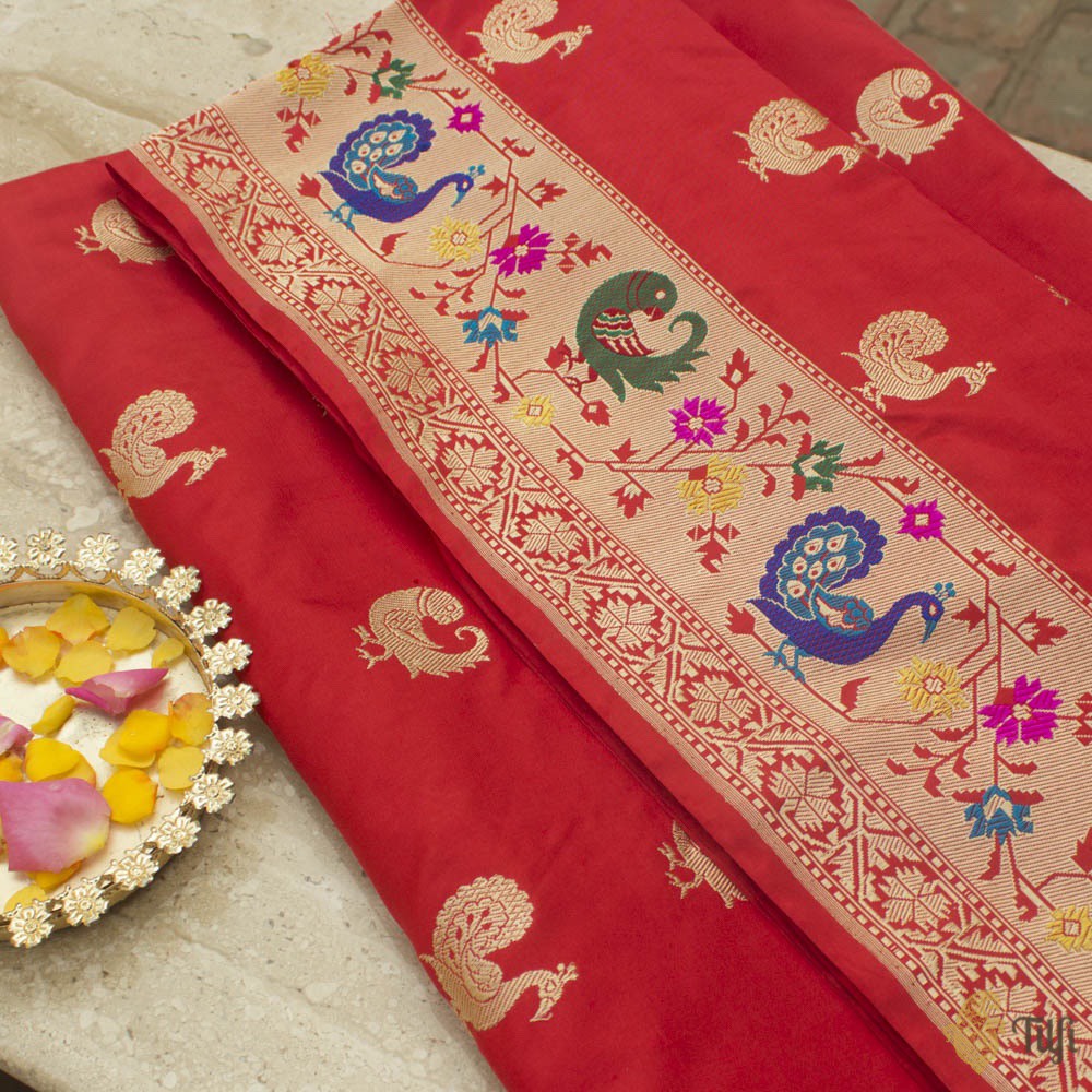 Red Pure Katan Silk Banarasi Paithani Handloom Saree