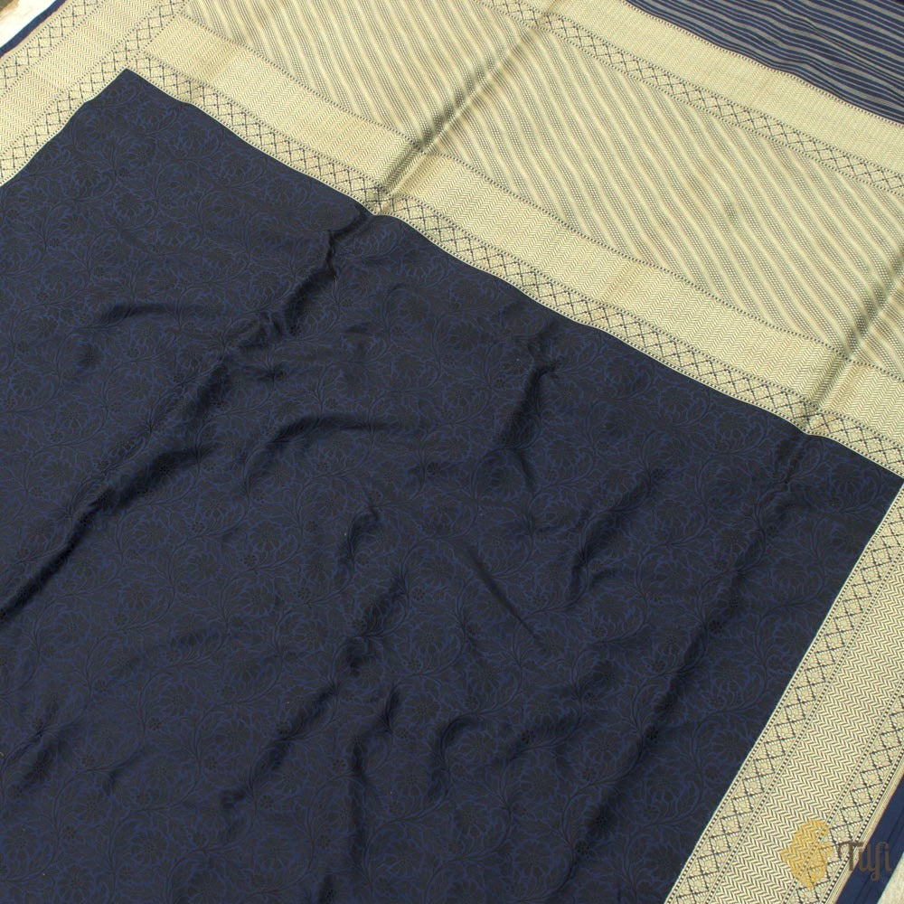 Navy Blue-Black Pure Katan Silk Banarasi Handloom Saree