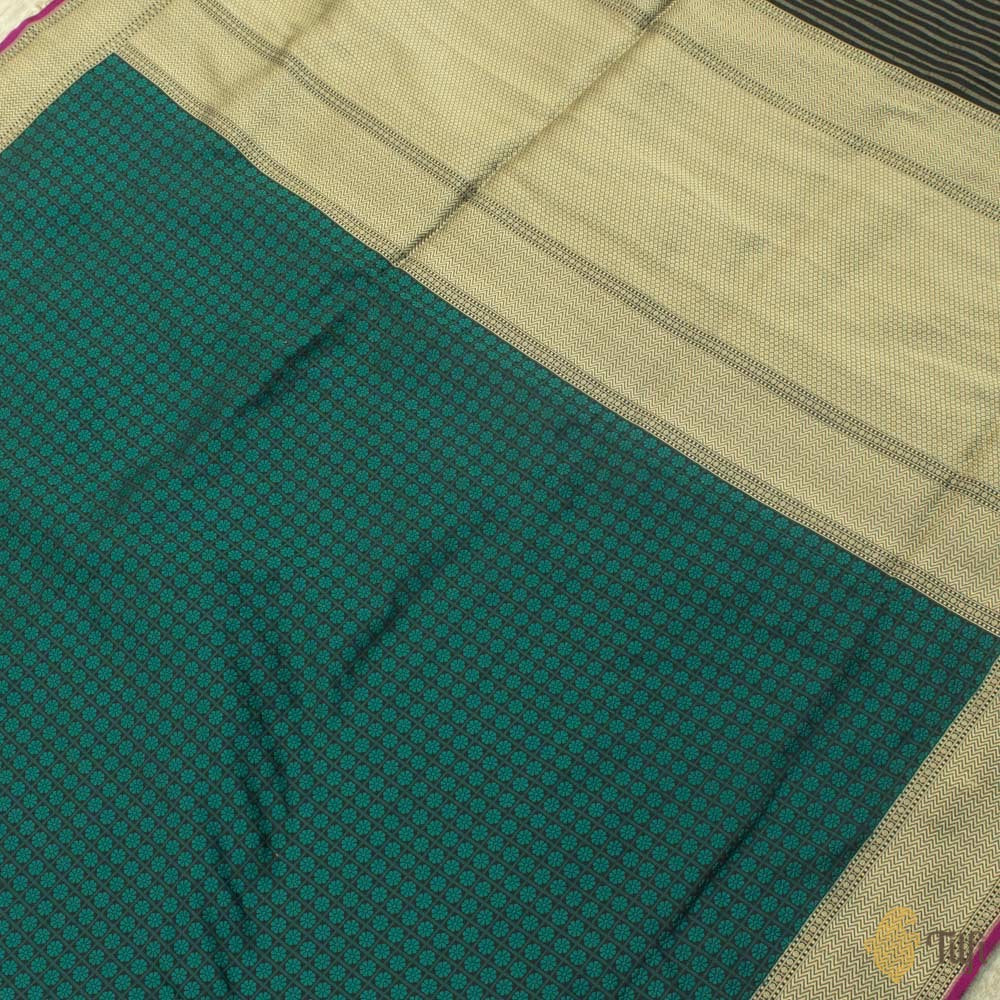 Black-Teal Blue Pure Katan Silk Banarasi Handloom Saree