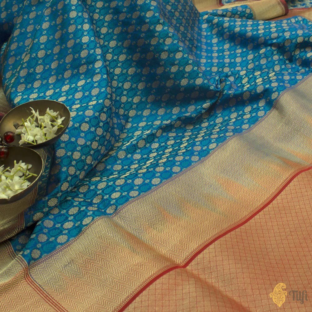 Royal Blue Pure Soft Satin Silk Banarasi Handloom Saree