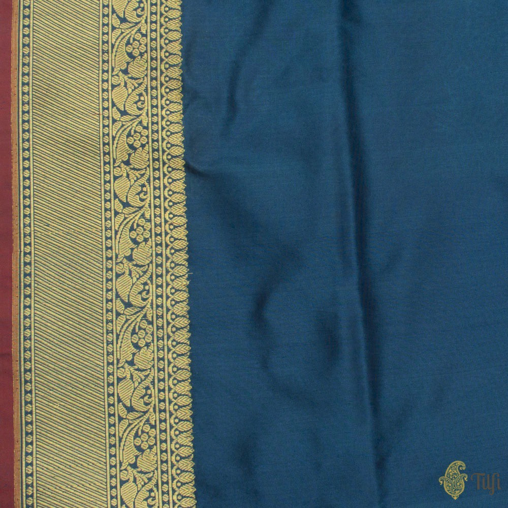 Prussian Blue Pure Katan Silk Banarasi Handloom Saree