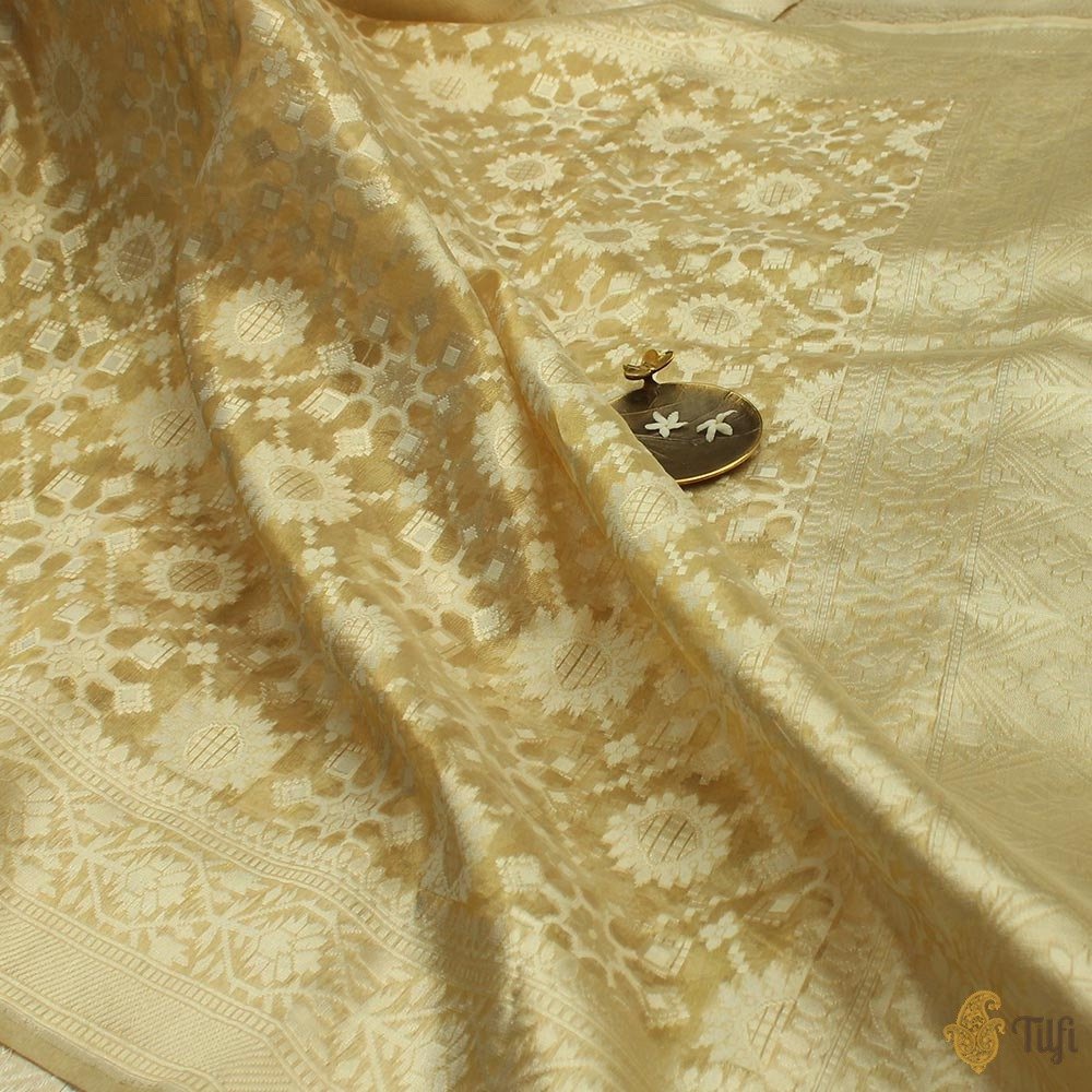 Gold Pure Kora Silk Tissue Banarasi Handloom Saree