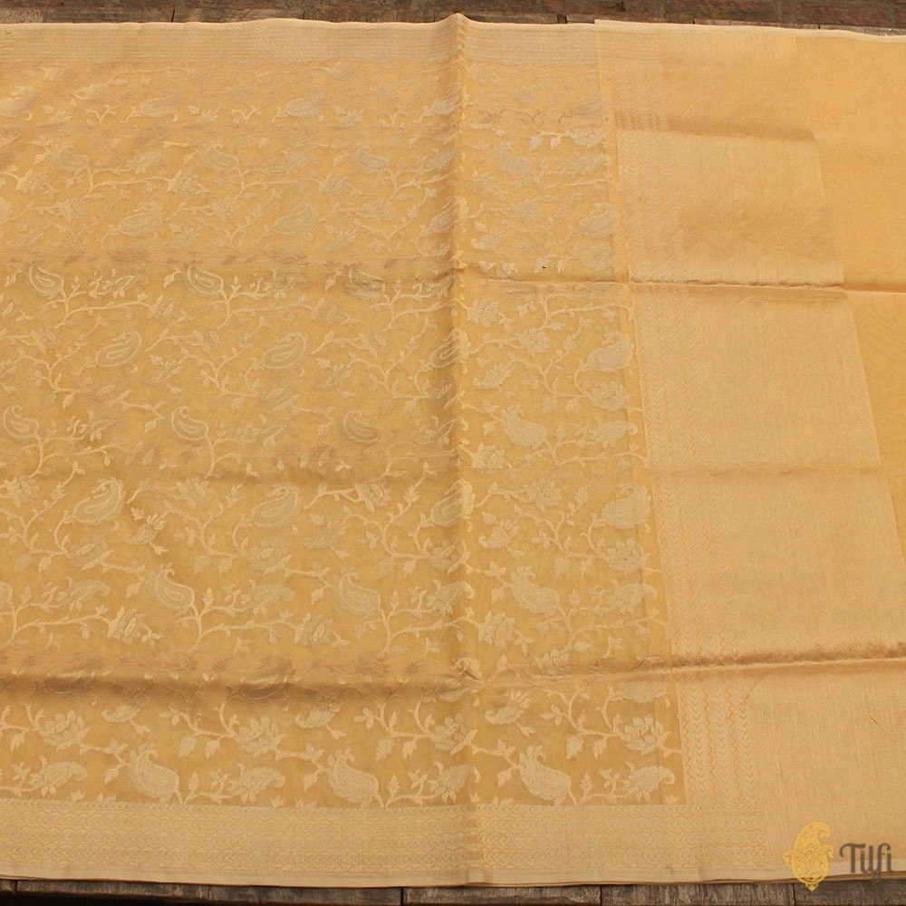 Light Yellow Pure Kora Silk Banarasi Handloom Saree