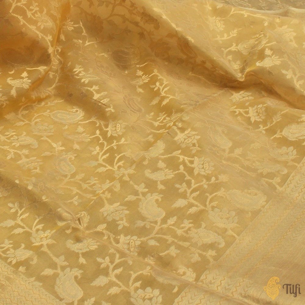 Light Yellow Pure Kora Silk Banarasi Handloom Saree