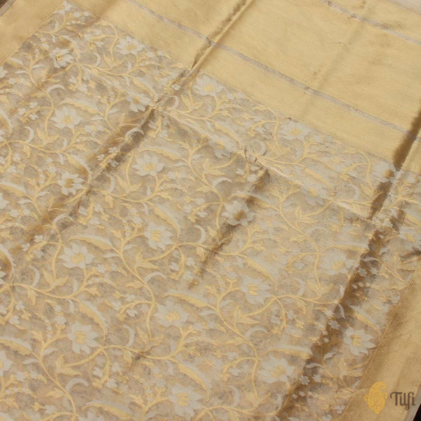 Silver-Gold Pure Kora Tissue Banarasi Handloom Saree - Tilfi