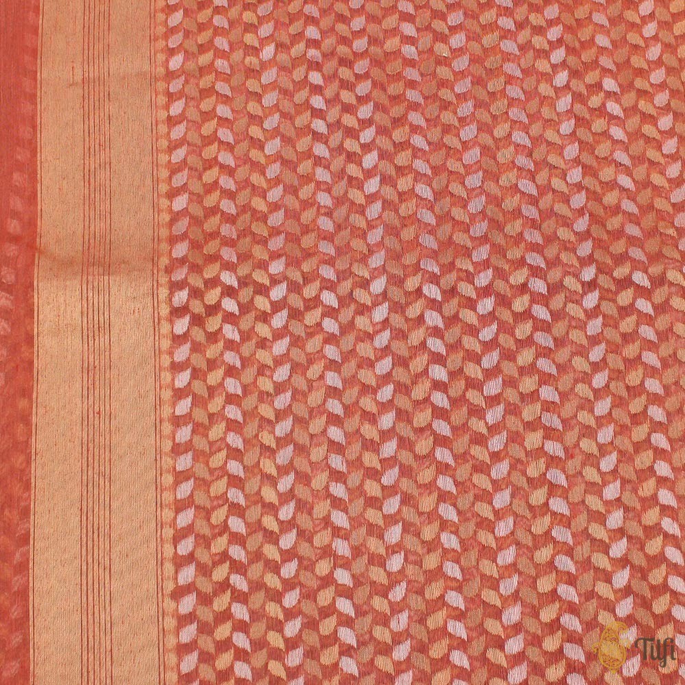 Peach-Pink Pure Kora Linen Banarasi Handloom Saree