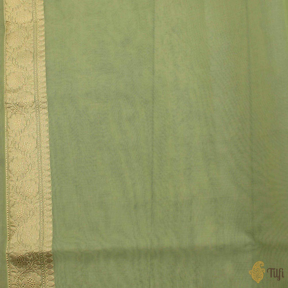 Light Pista Green Pure Kora Silk Handloom Banarasi Saree
