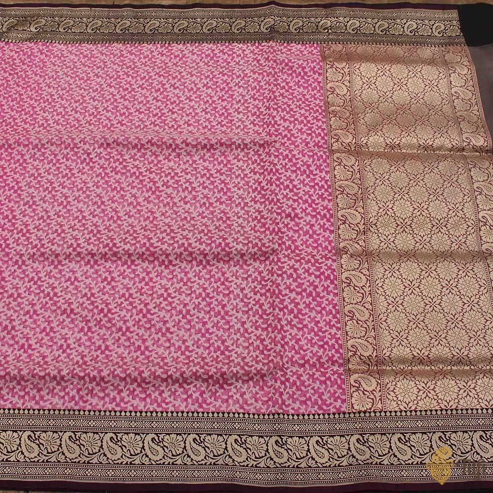 Pink-Black Pure Kora Silk Handwoven Banarasi Saree