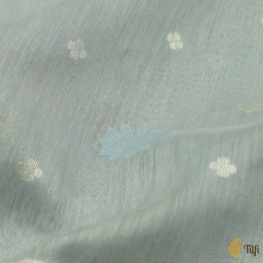 Light Blue Grey Pure Kora Silk by Linen Banarasi Handloom Saree
