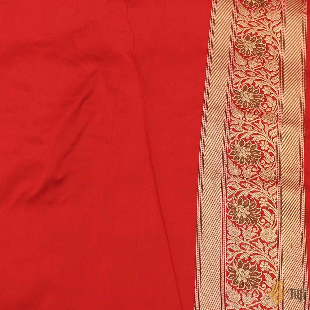 Beige-Red Pure Kora Silk Banarasi Handloom Saree