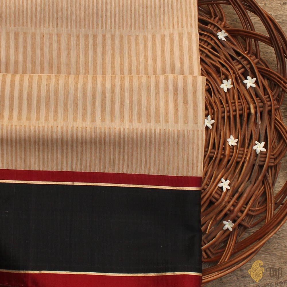 Beige Pure Kora Silk by Cotton Banarasi Handloom Saree