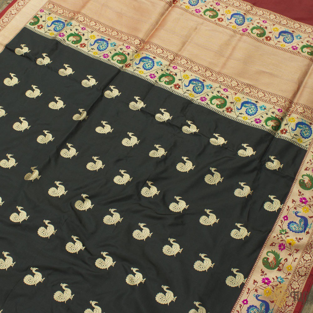 Black Pure Katan Silk Banarasi Paithani Handloom Saree