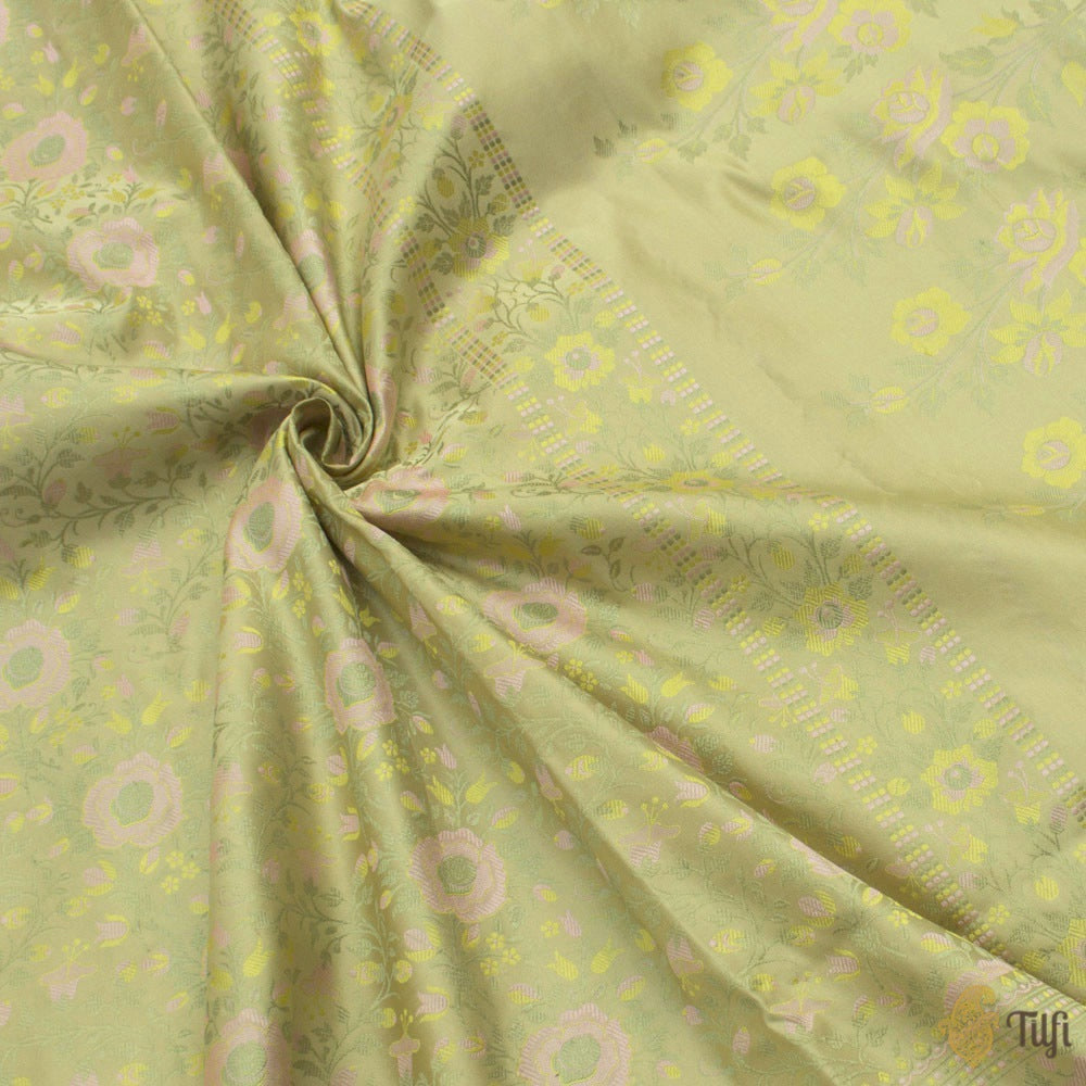 Light Pista Green Pure Soft Satin Silk Banarasi Handloom Saree