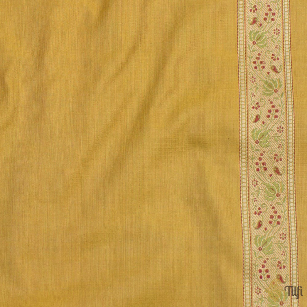 Mustard Pure Soft Satin Silk Tanchoi Jamawar Banarasi Handloom Saree