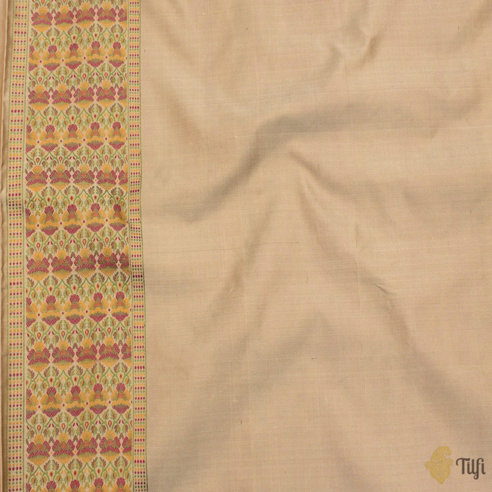 Beige Pure Soft Satin Silk Banarasi Handloom Saree