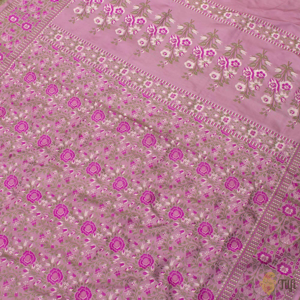 Mauve Pink Pure Soft Satin Silk Banarasi Handloom Saree